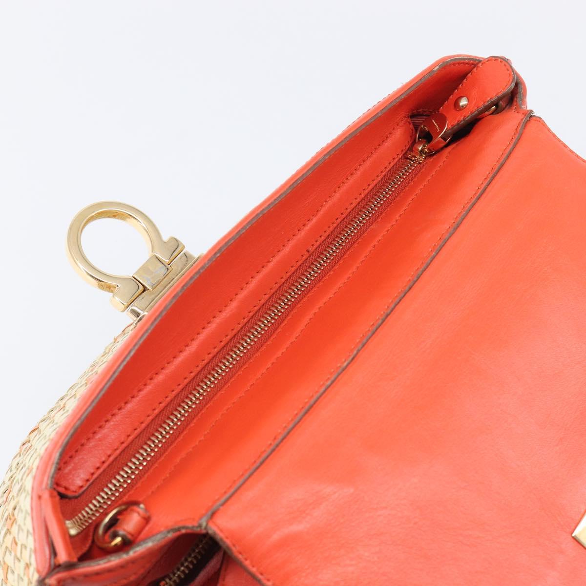 Salvatore Ferragamo Hand Bag Leather 2way Orange Gold Auth 167837A