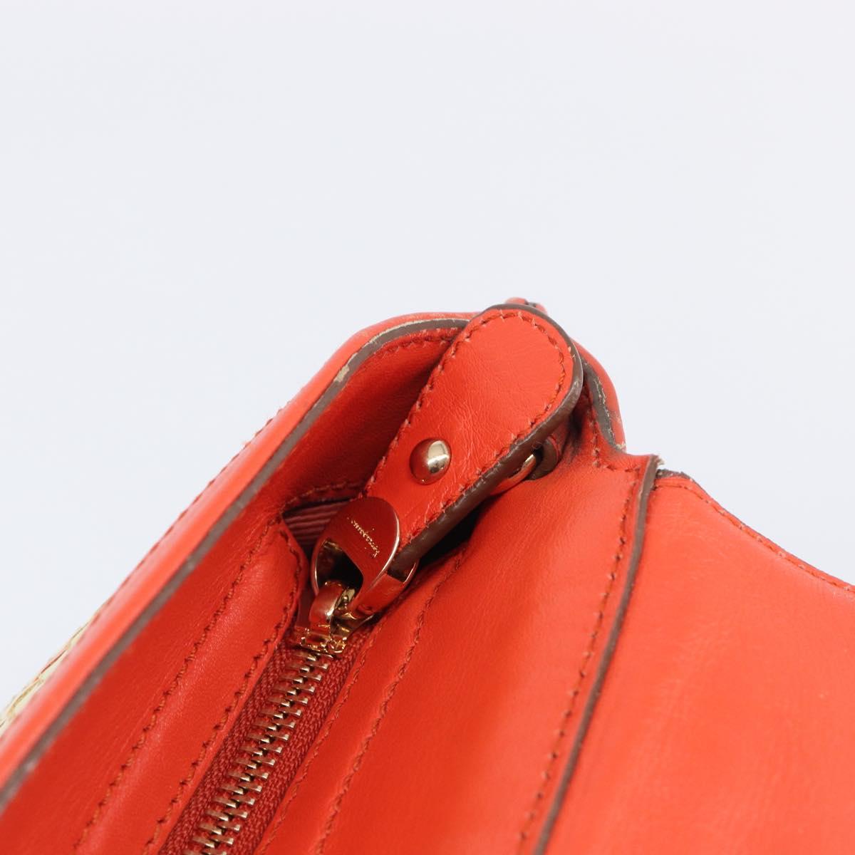 Salvatore Ferragamo Hand Bag Leather 2way Orange Gold Auth 167837A