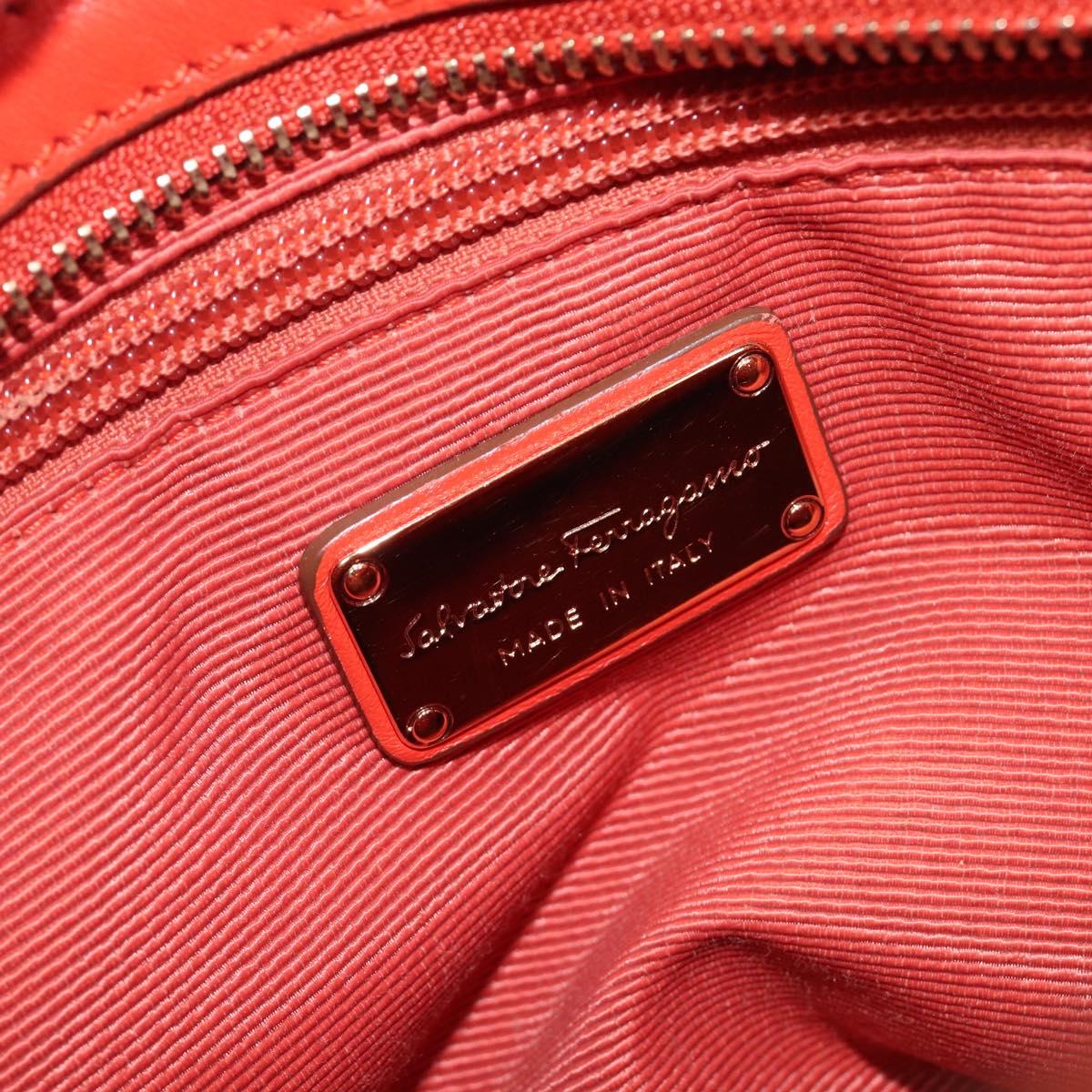 Salvatore Ferragamo Hand Bag Leather 2way Orange Gold Auth 167837A