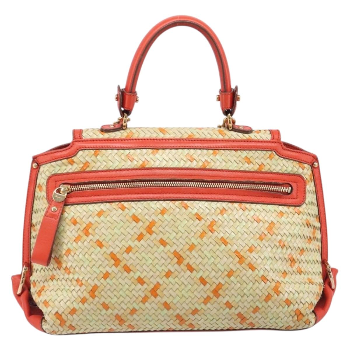 Salvatore Ferragamo Hand Bag Leather 2way Orange Gold Auth 167837A