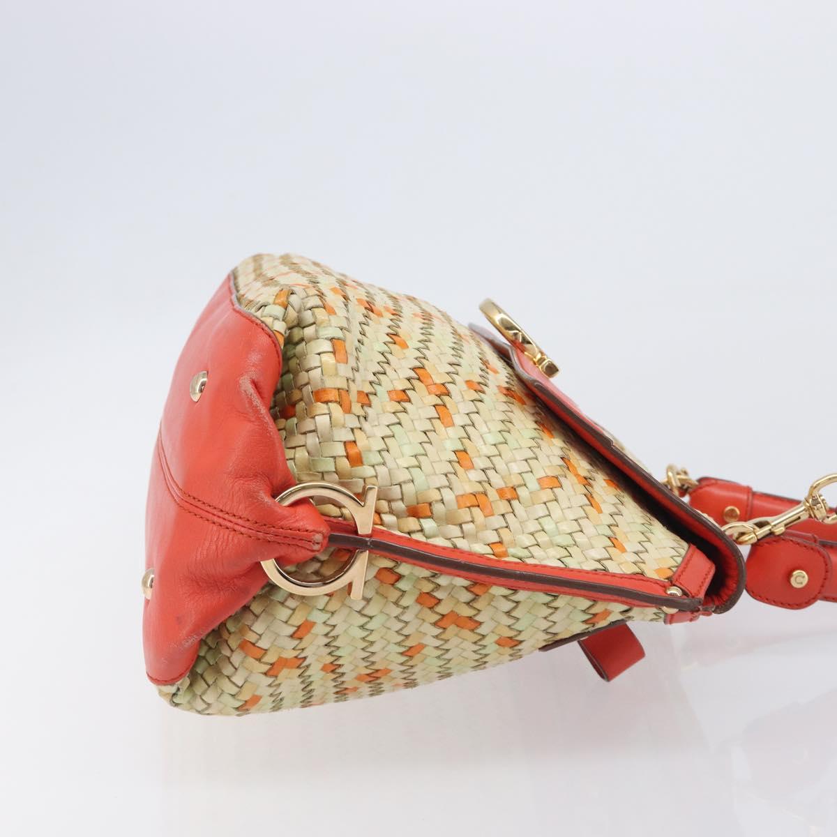Salvatore Ferragamo Hand Bag Leather 2way Orange Gold Auth 167837A
