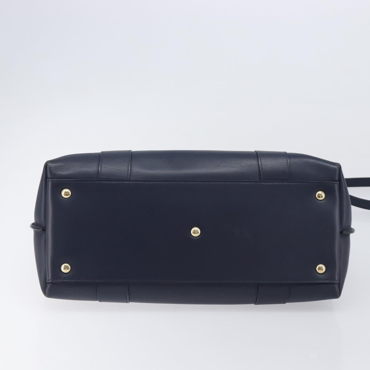 Salvatore Ferragamo Hand Bag Leather 2way Navy Gold Auth 167838A