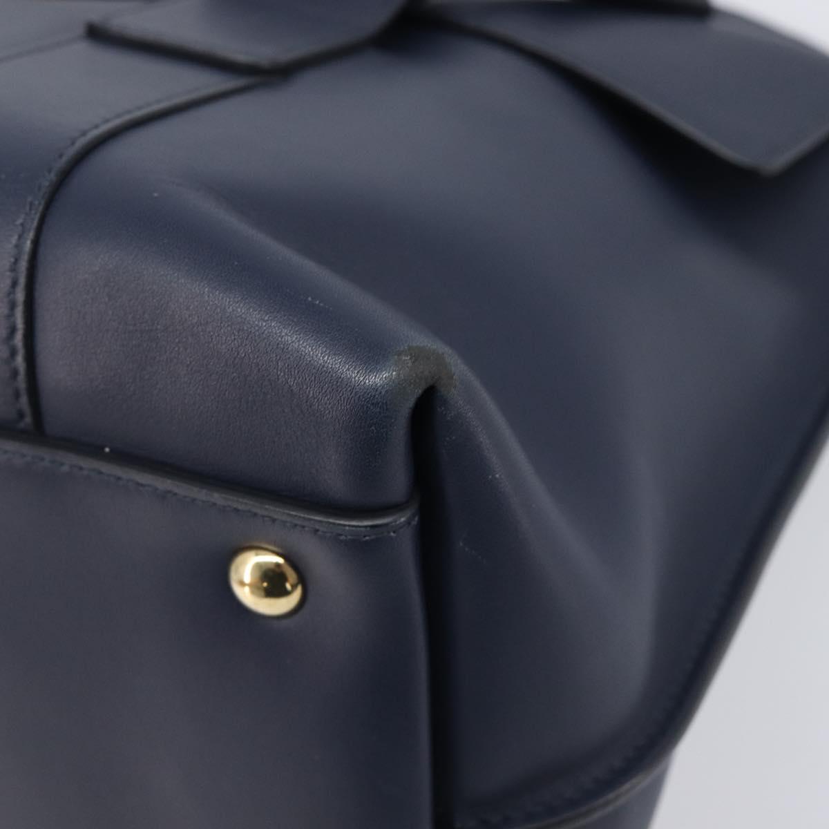 Salvatore Ferragamo Hand Bag Leather 2way Navy Gold Auth 167838A