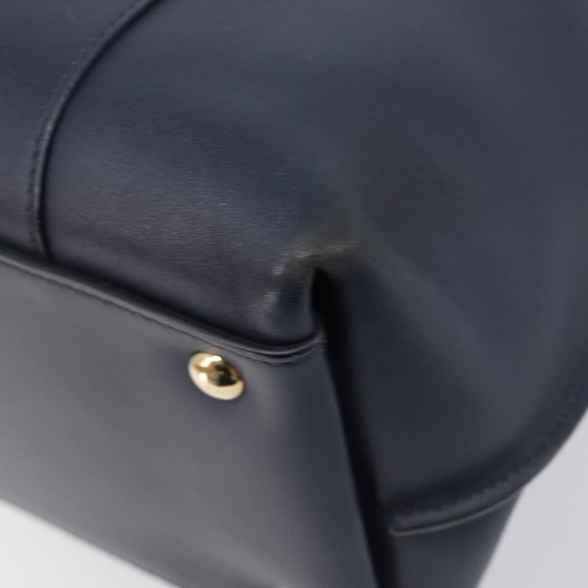 Salvatore Ferragamo Hand Bag Leather 2way Navy Gold Auth 167838A