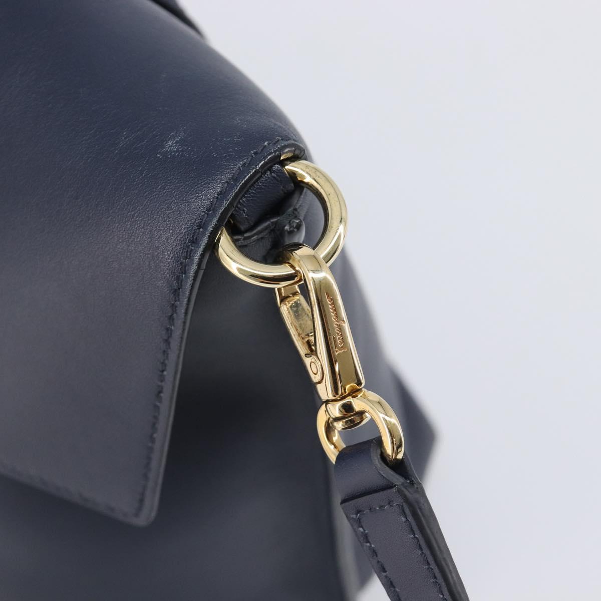 Salvatore Ferragamo Hand Bag Leather 2way Navy Gold Auth 167838A