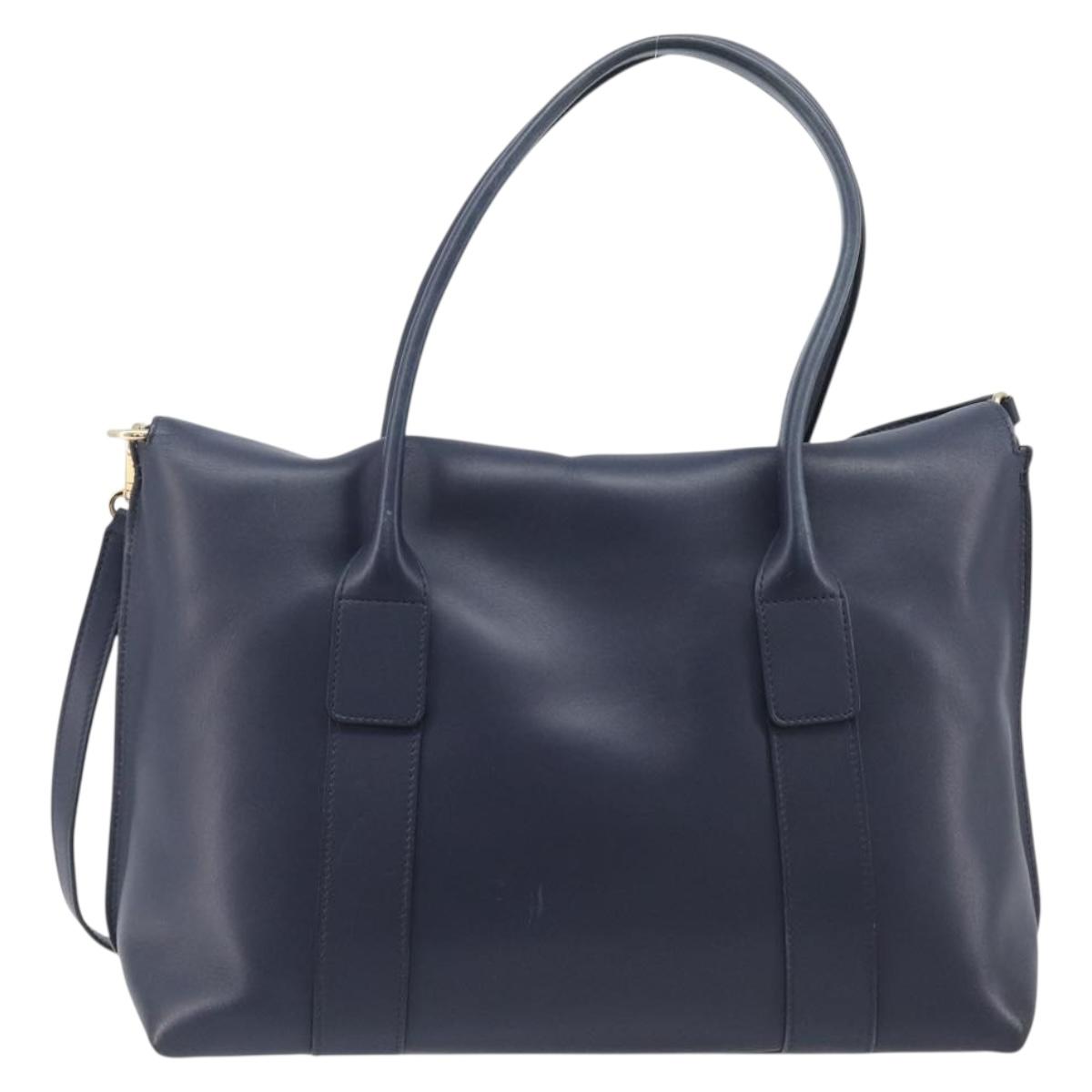 Salvatore Ferragamo Hand Bag Leather 2way Navy Gold Auth 167838A
