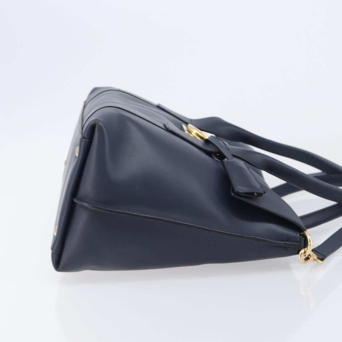 Salvatore Ferragamo Hand Bag Leather 2way Navy Gold Auth 167838A