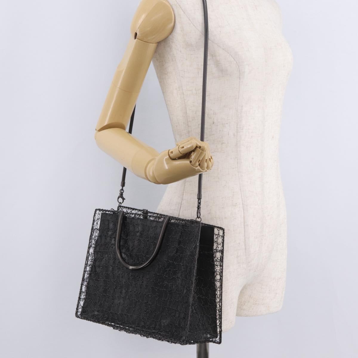 Salvatore Ferragamo Hand Bag Metal 2way Black Auth 167839V