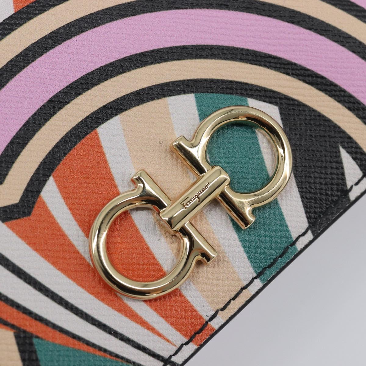 Salvatore Ferragamo Gancini Card Case Leather Multicolor Gold Auth 167840M