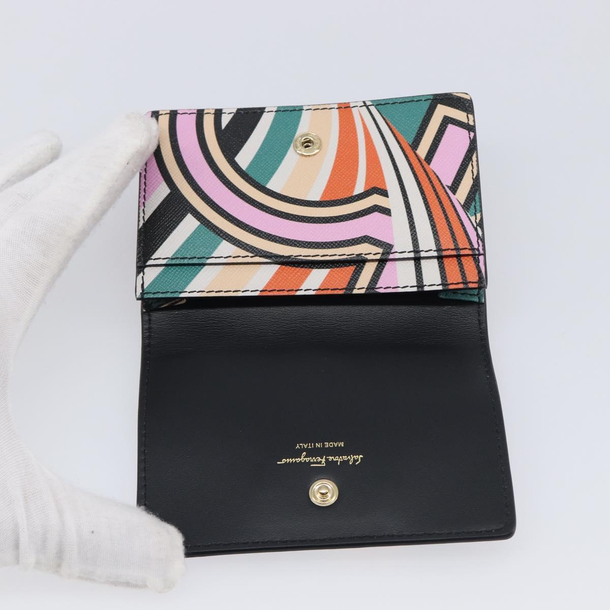 Salvatore Ferragamo Gancini Card Case Leather Multicolor Gold Auth 167840M