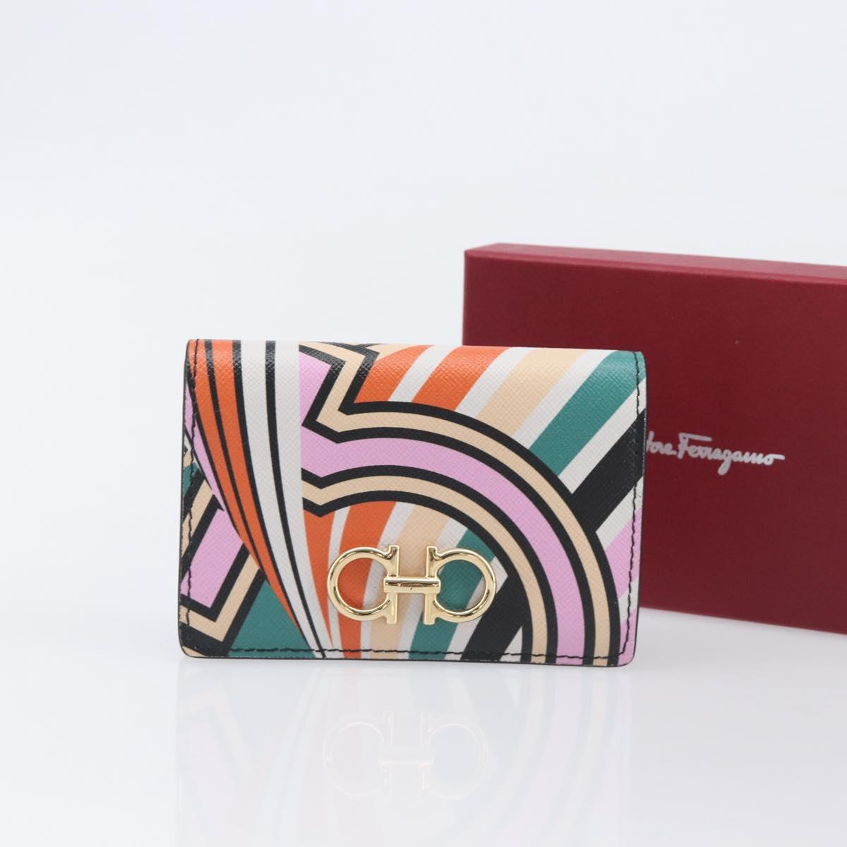 Salvatore Ferragamo Gancini Card Case Leather Multicolor Gold Auth 167840M
