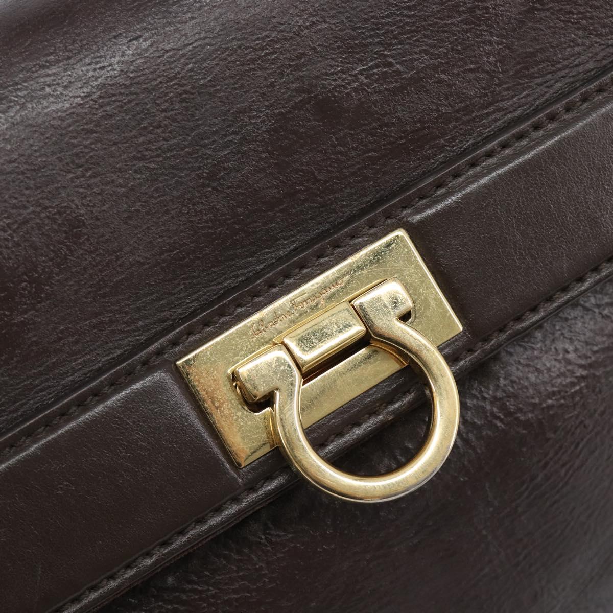 Salvatore Ferragamo Hand Bag Leather 2way Brown Gold Auth 167842A