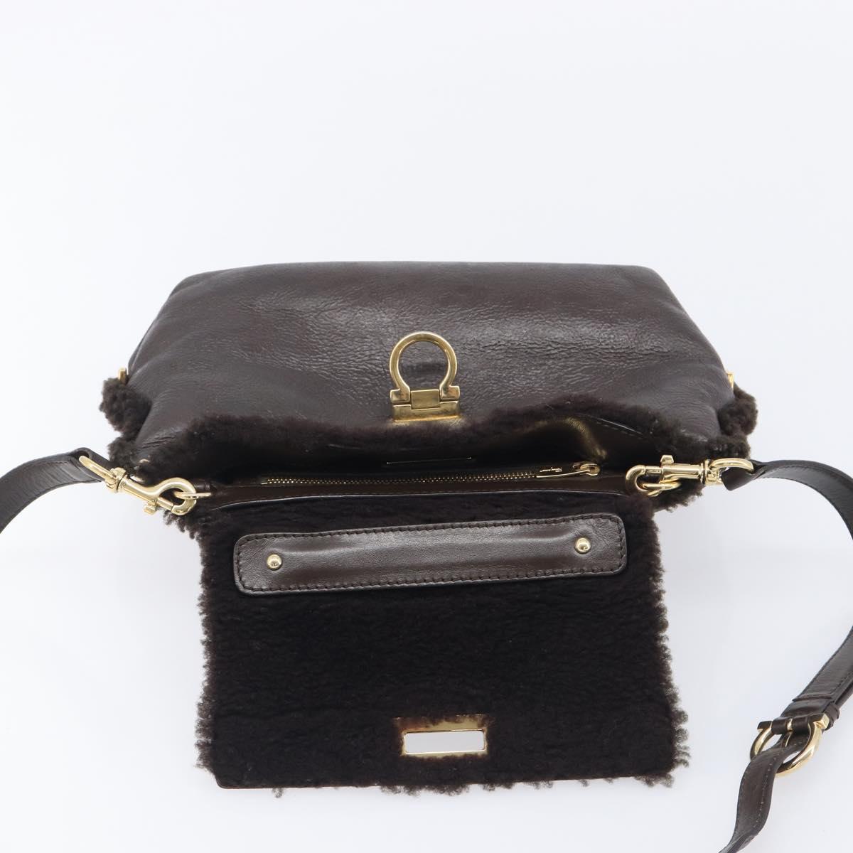 Salvatore Ferragamo Hand Bag Leather 2way Brown Gold Auth 167842A