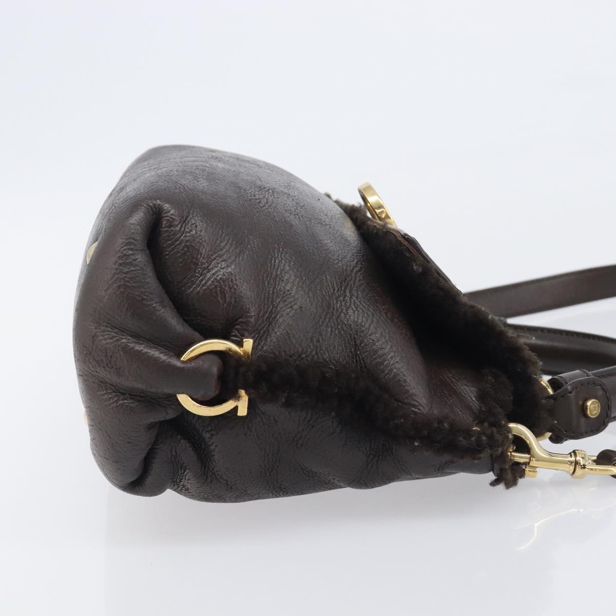 Salvatore Ferragamo Hand Bag Leather 2way Brown Gold Auth 167842A