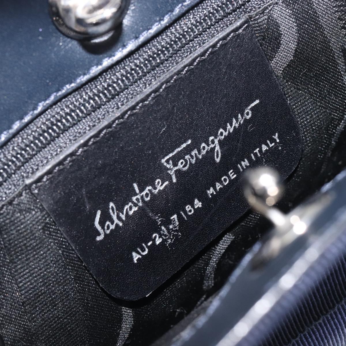 Salvatore Ferragamo Vala Hand Bag Canvas Blue Silver Auth 167843A