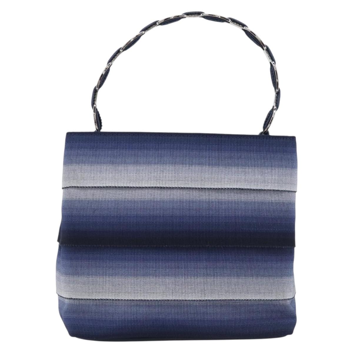 Salvatore Ferragamo Vala Hand Bag Canvas Blue Silver Auth 167843A