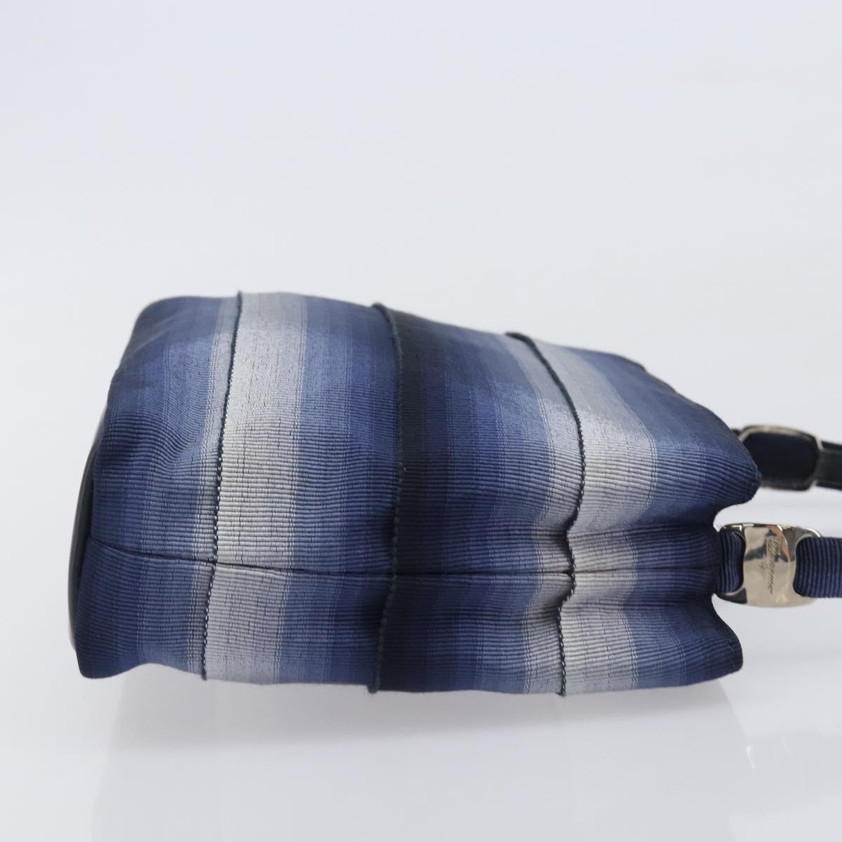 Salvatore Ferragamo Vala Hand Bag Canvas Blue Silver Auth 167843A