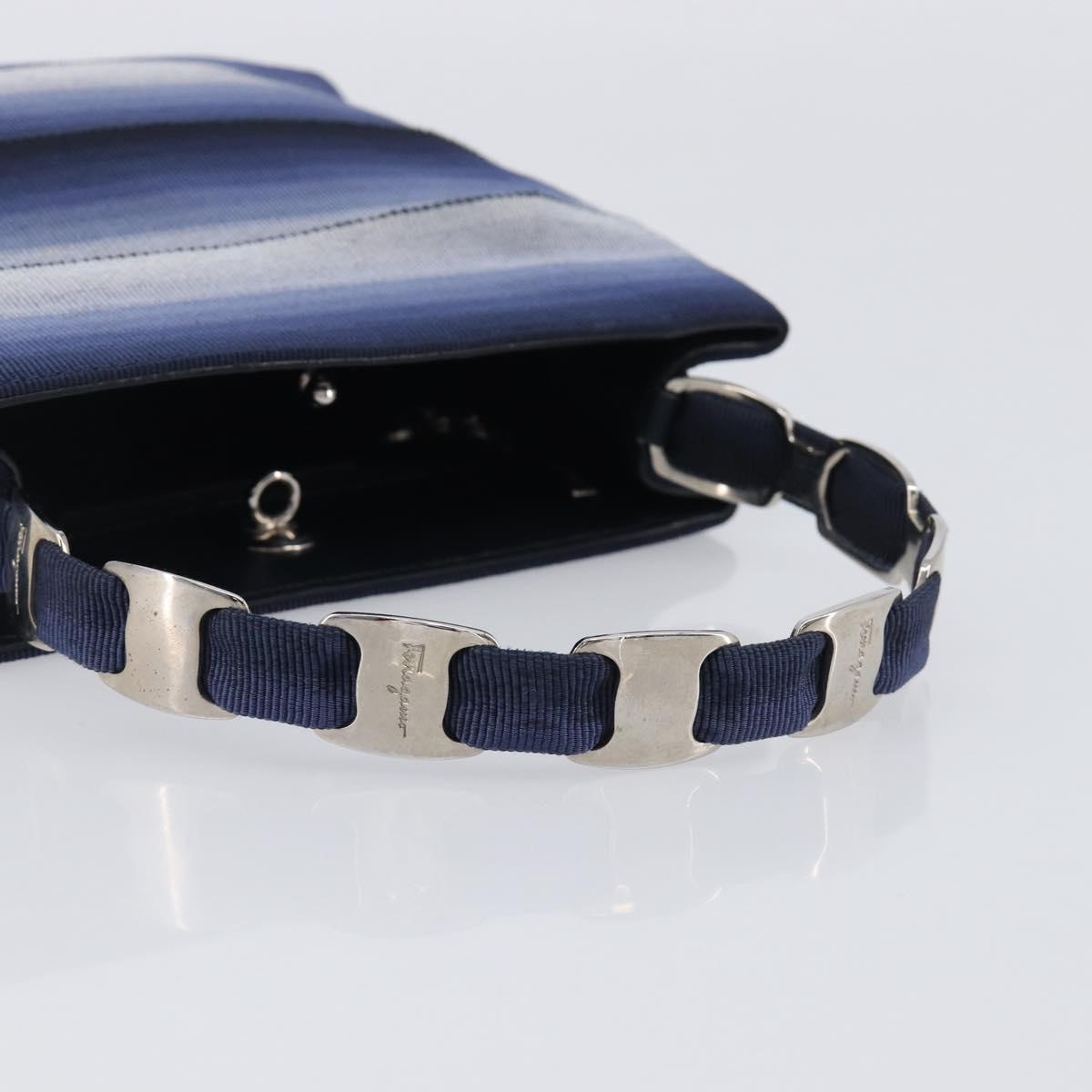 Salvatore Ferragamo Vala Hand Bag Canvas Blue Silver Auth 167843A
