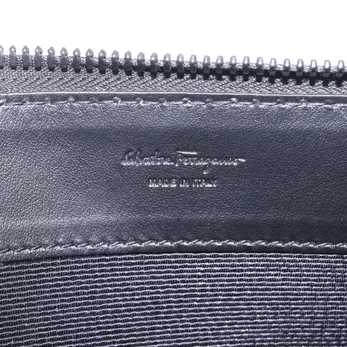Salvatore Ferragamo Gancini Clutch Bag Leather Black Auth 167845V