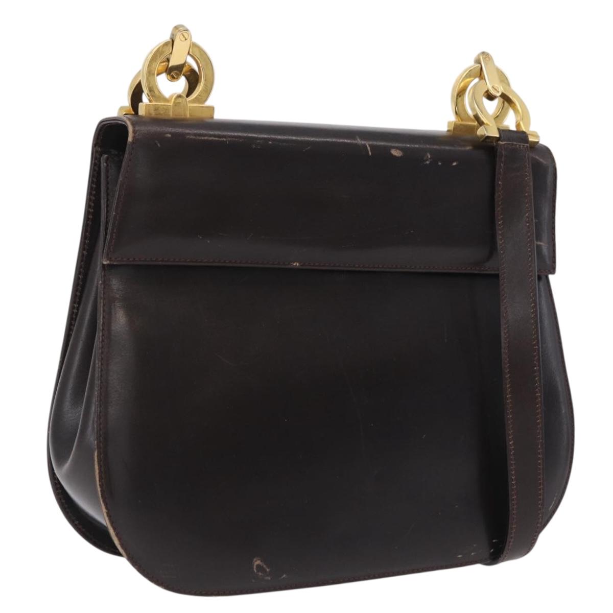 Salvatore Ferragamo Gancini Shoulder Bag Leather Brown Gold Auth 167846