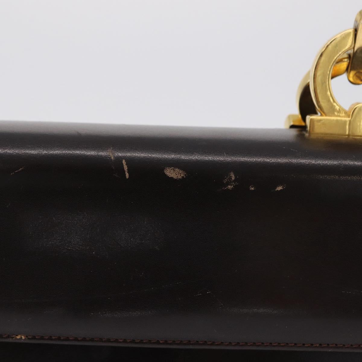Salvatore Ferragamo Gancini Shoulder Bag Leather Brown Gold Auth 167846