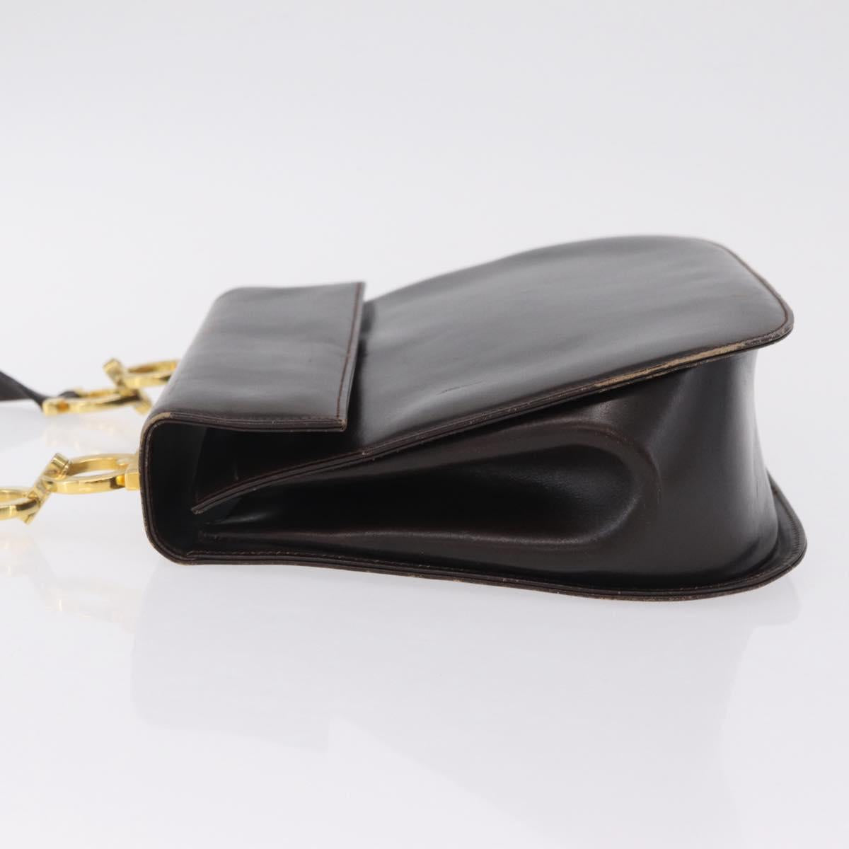 Salvatore Ferragamo Gancini Shoulder Bag Leather Brown Gold Auth 167846