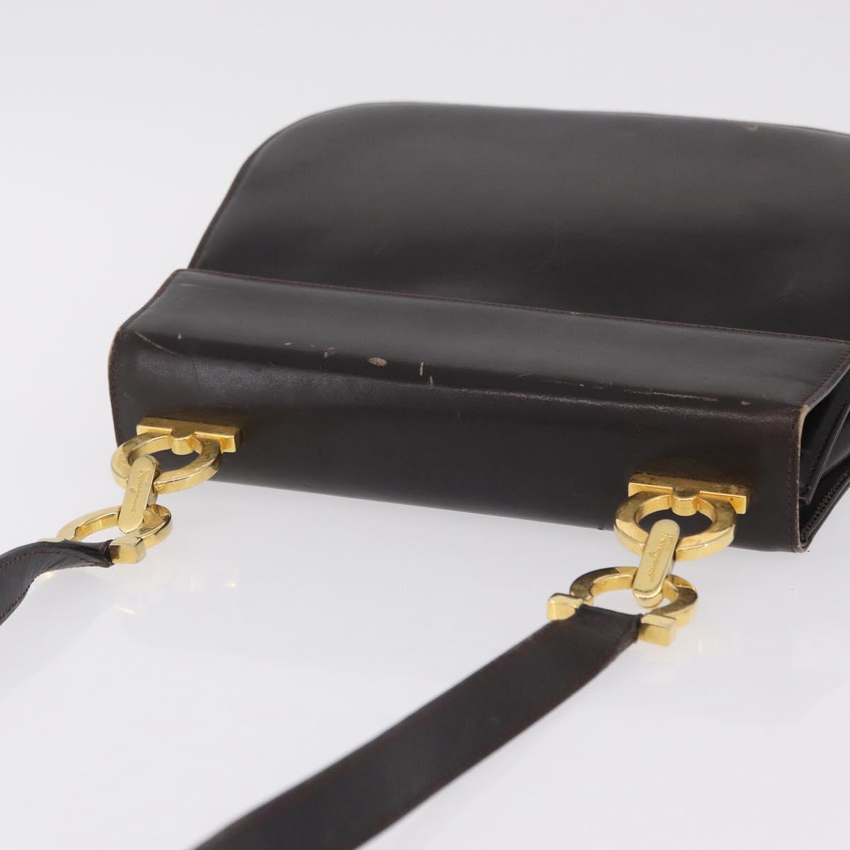 Salvatore Ferragamo Gancini Shoulder Bag Leather Brown Gold Auth 167846