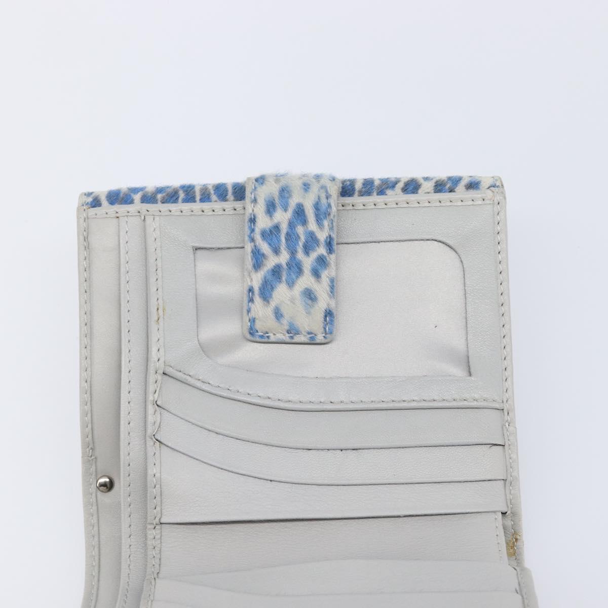 Salvatore Ferragamo Gancini Bifold Wallet Harako Leather Blue Silver Auth 167848