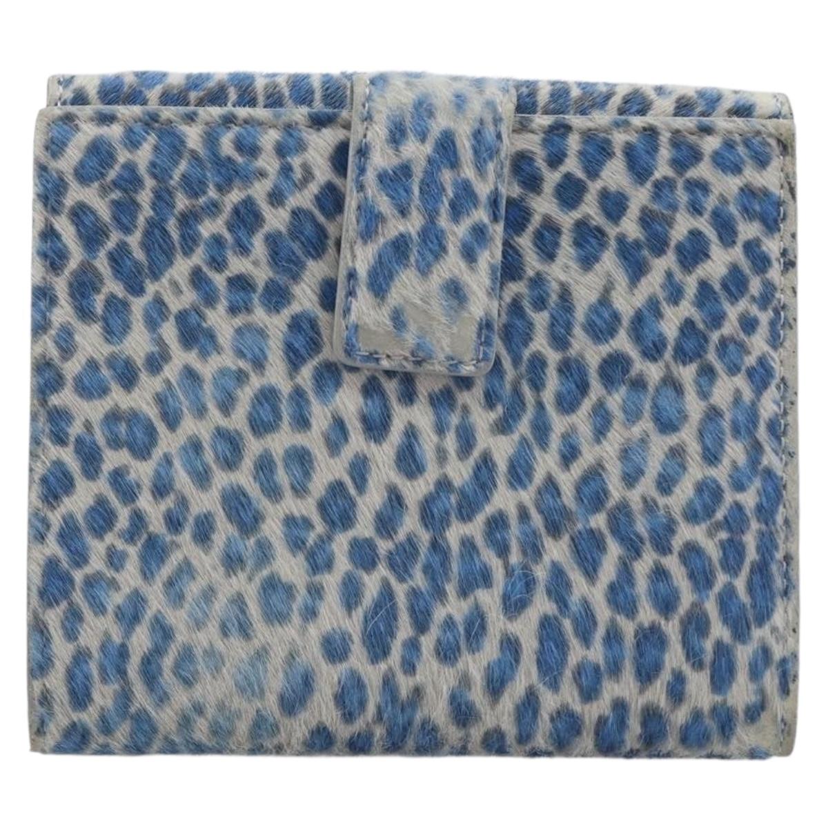 Salvatore Ferragamo Gancini Bifold Wallet Harako Leather Blue Silver Auth 167848