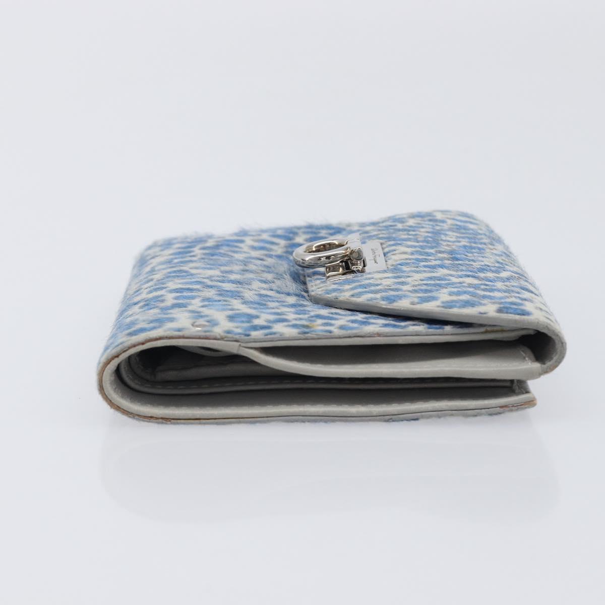 Salvatore Ferragamo Gancini Bifold Wallet Harako Leather Blue Silver Auth 167848