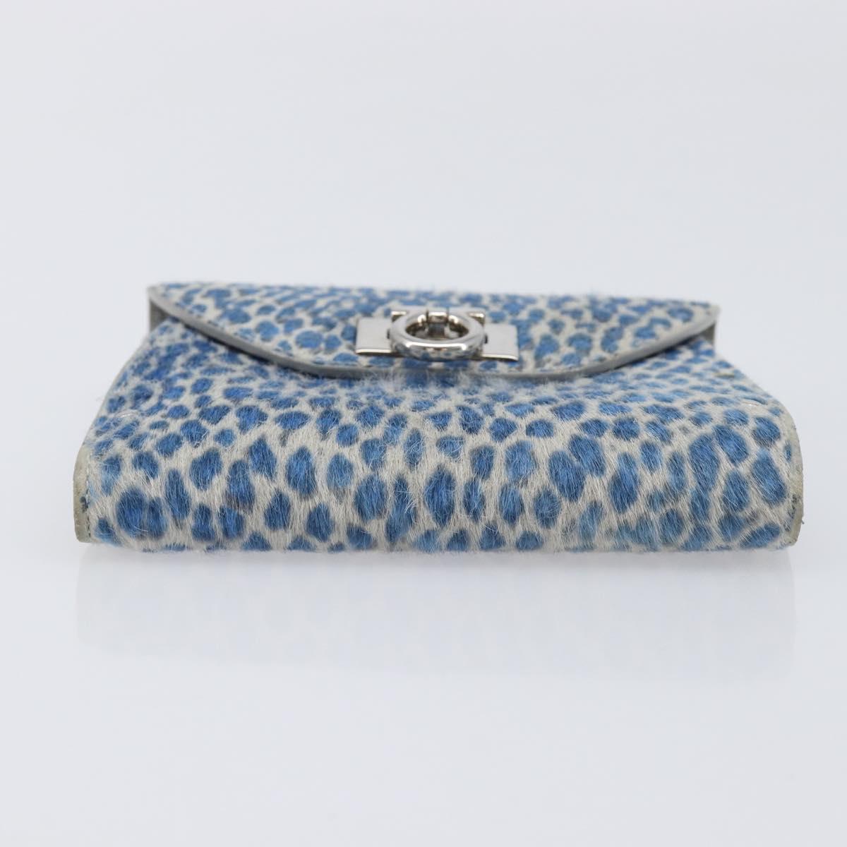 Salvatore Ferragamo Gancini Bifold Wallet Harako Leather Blue Silver Auth 167848