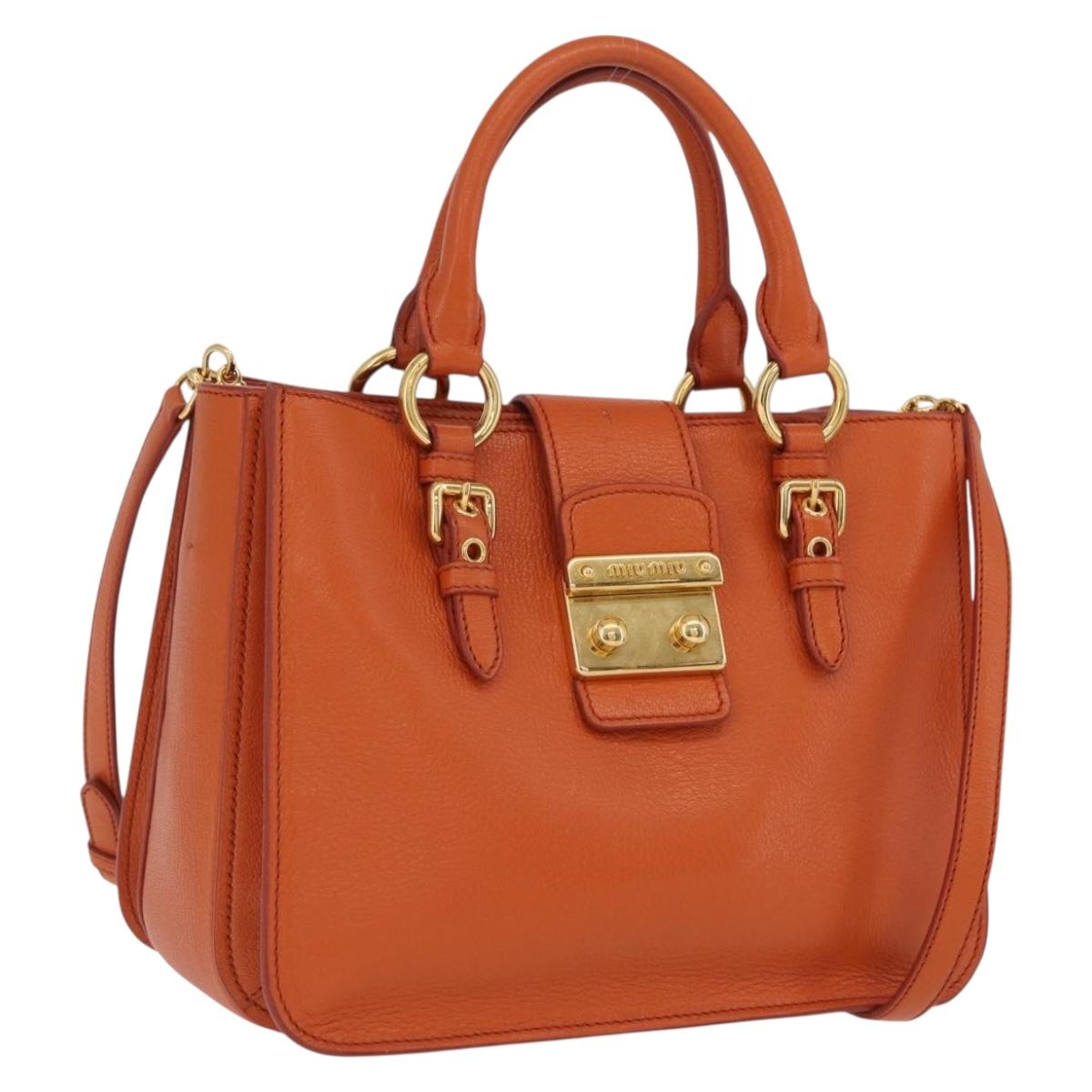 Miu Miu Hand Bag Leather 2way Orange Gold Auth 167849A