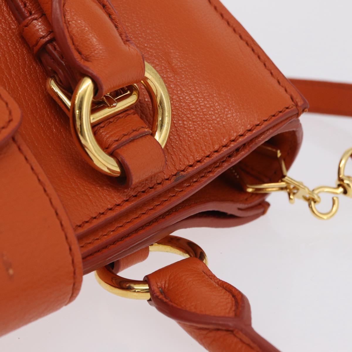 Miu Miu Hand Bag Leather 2way Orange Gold Auth 167849A