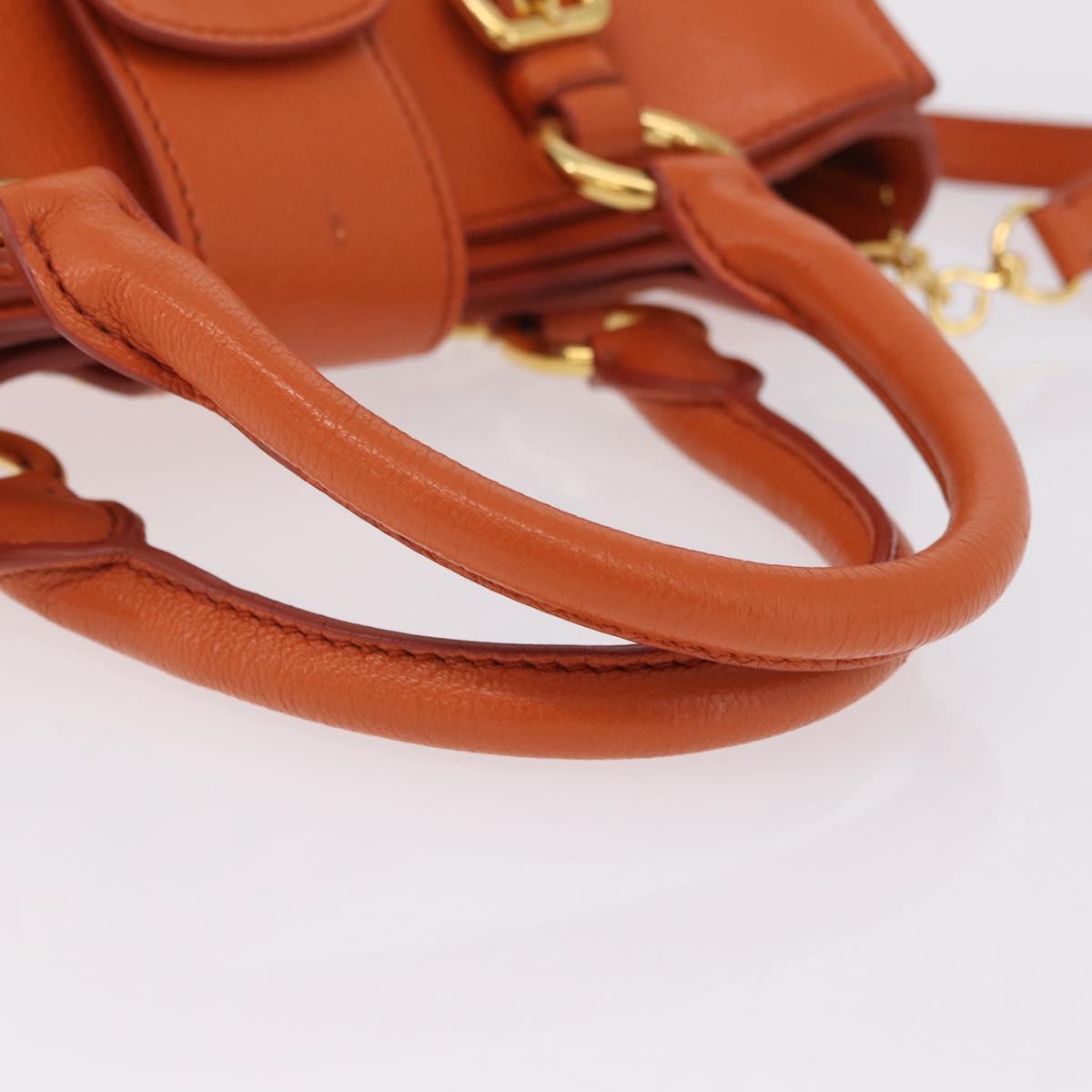Miu Miu Hand Bag Leather 2way Orange Gold Auth 167849A