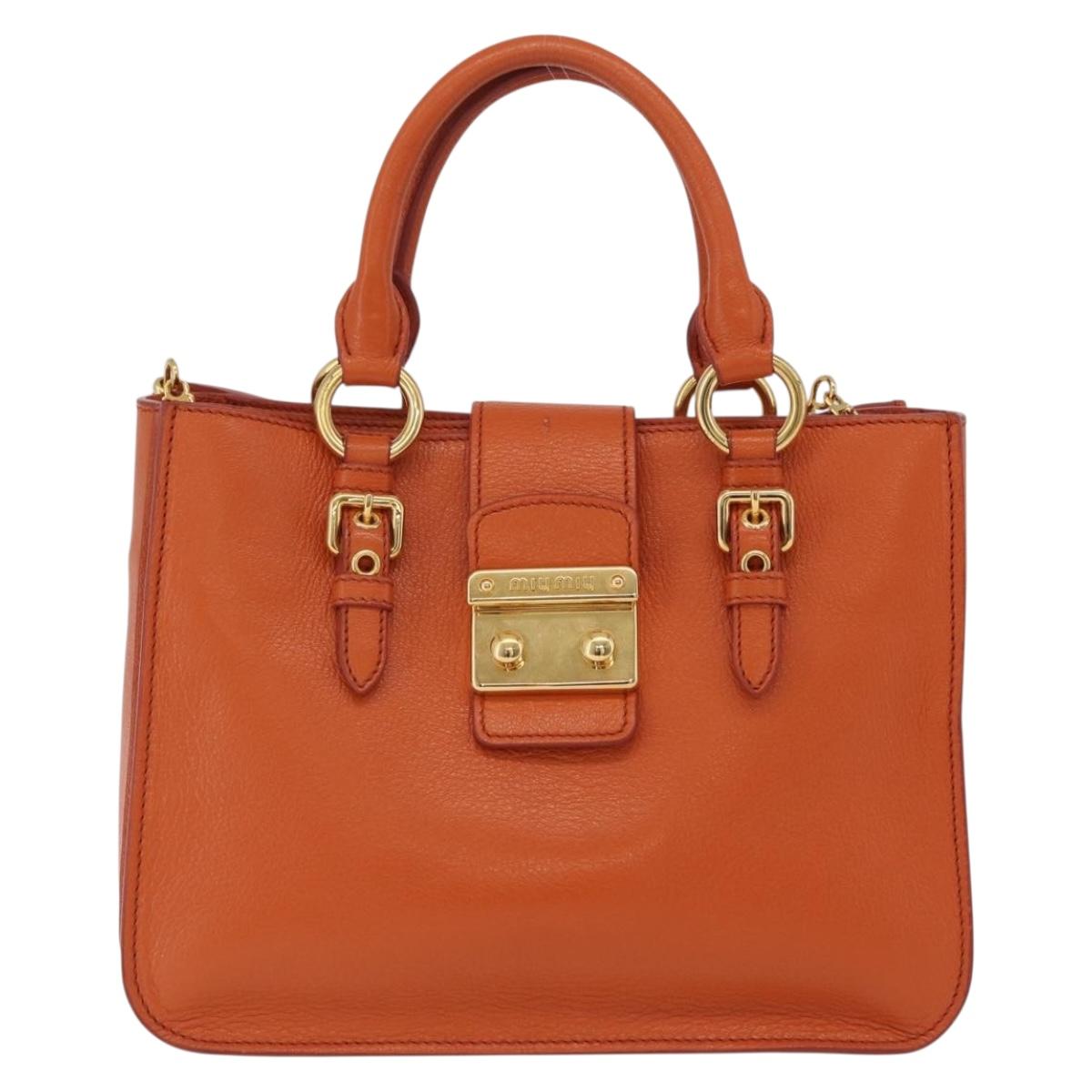 Miu Miu Hand Bag Leather 2way Orange Gold Auth 167849A
