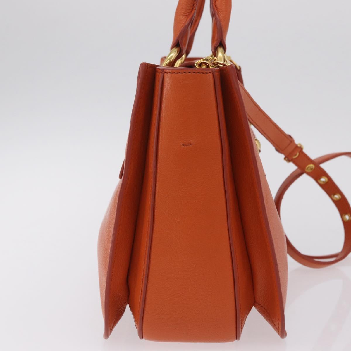 Miu Miu Hand Bag Leather 2way Orange Gold Auth 167849A