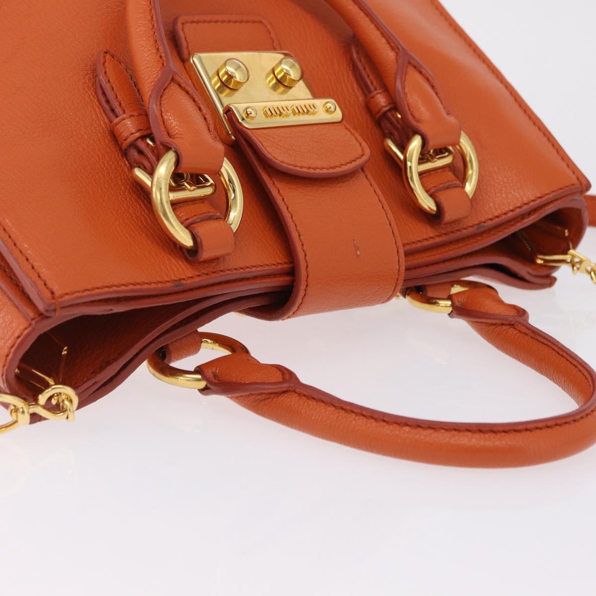 Miu Miu Hand Bag Leather 2way Orange Gold Auth 167849A
