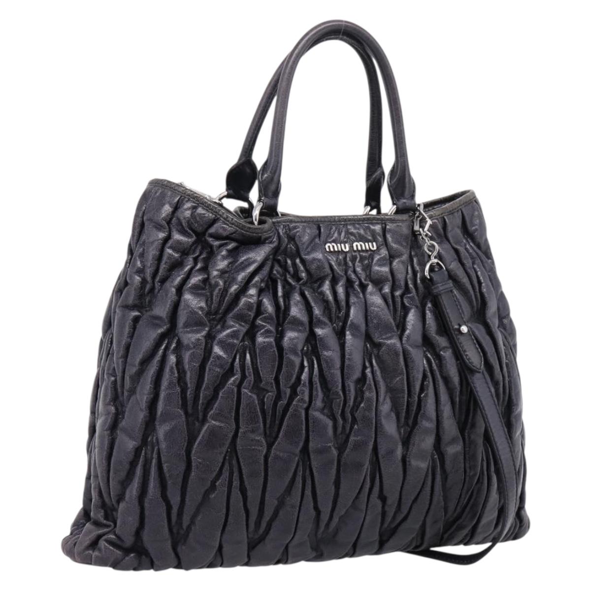 Miu Miu Matelasse Hand Bag Leather 2way Black Silver Auth 167850A