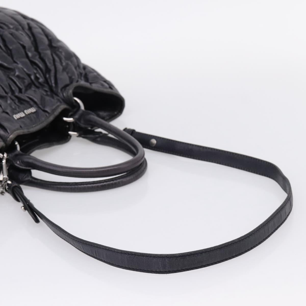 Miu Miu Matelasse Hand Bag Leather 2way Black Silver Auth 167850A