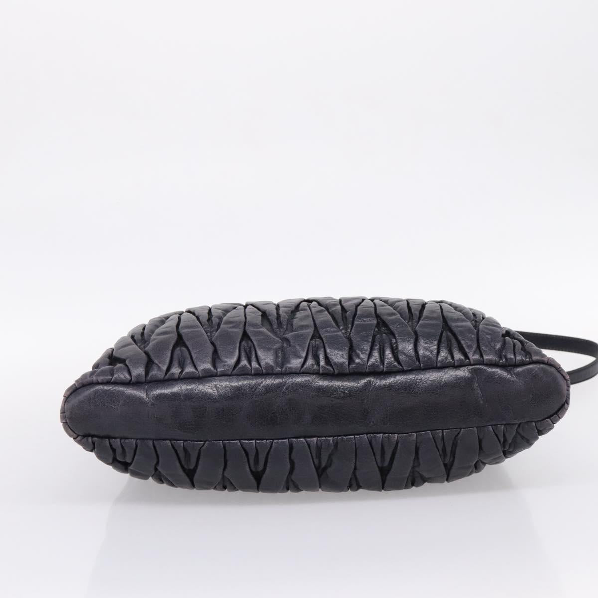 Miu Miu Matelasse Hand Bag Leather 2way Black Silver Auth 167850A