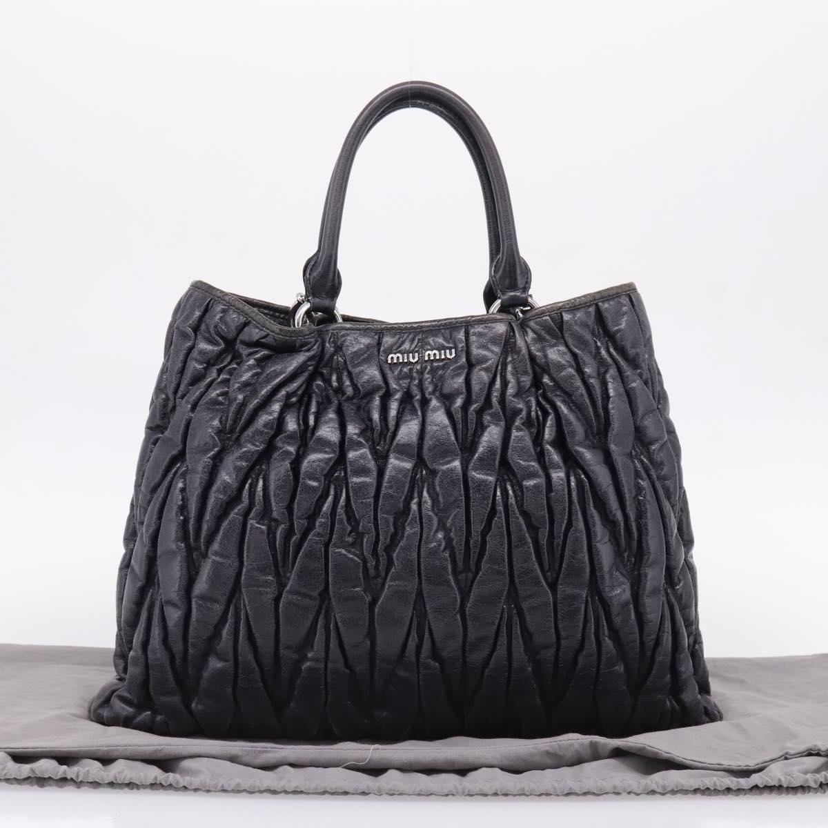 Miu Miu Matelasse Hand Bag Leather 2way Black Silver Auth 167850A