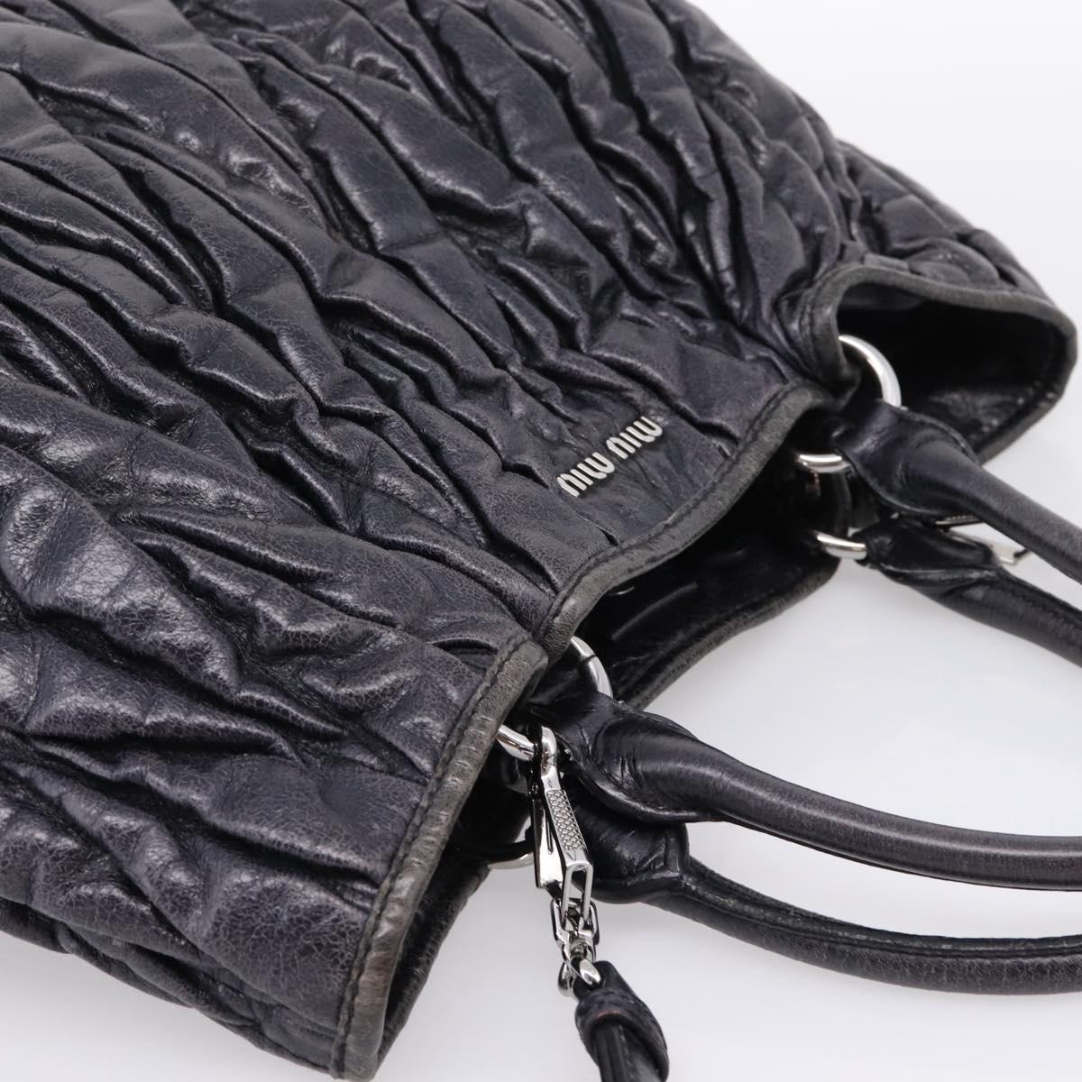 Miu Miu Matelasse Hand Bag Leather 2way Black Silver Auth 167850A