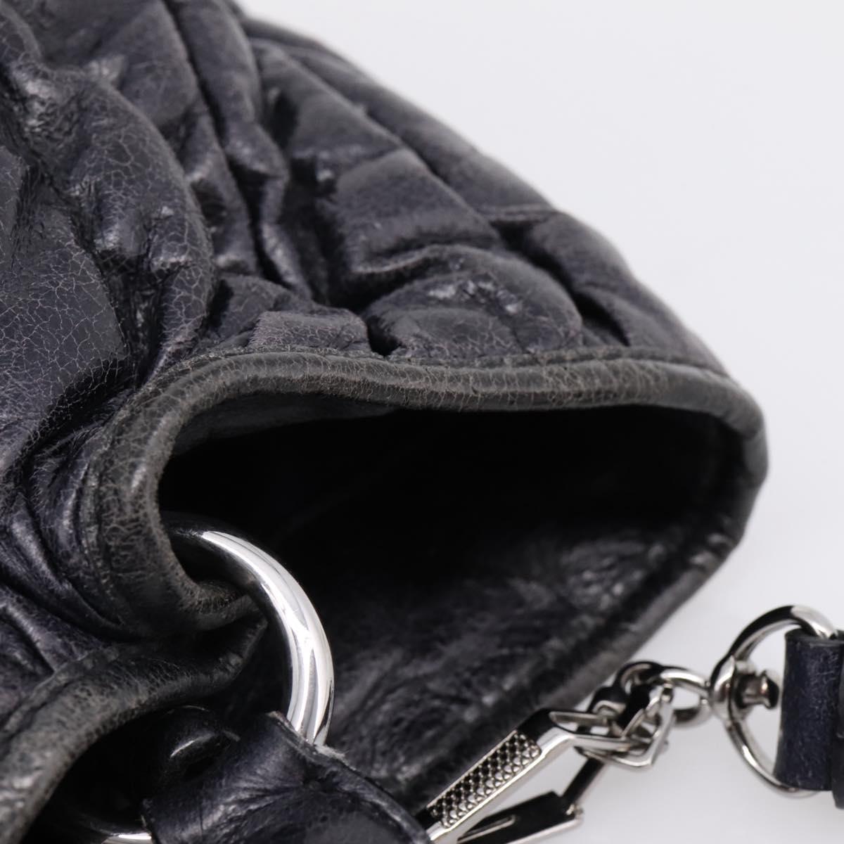 Miu Miu Matelasse Hand Bag Leather 2way Black Silver Auth 167850A