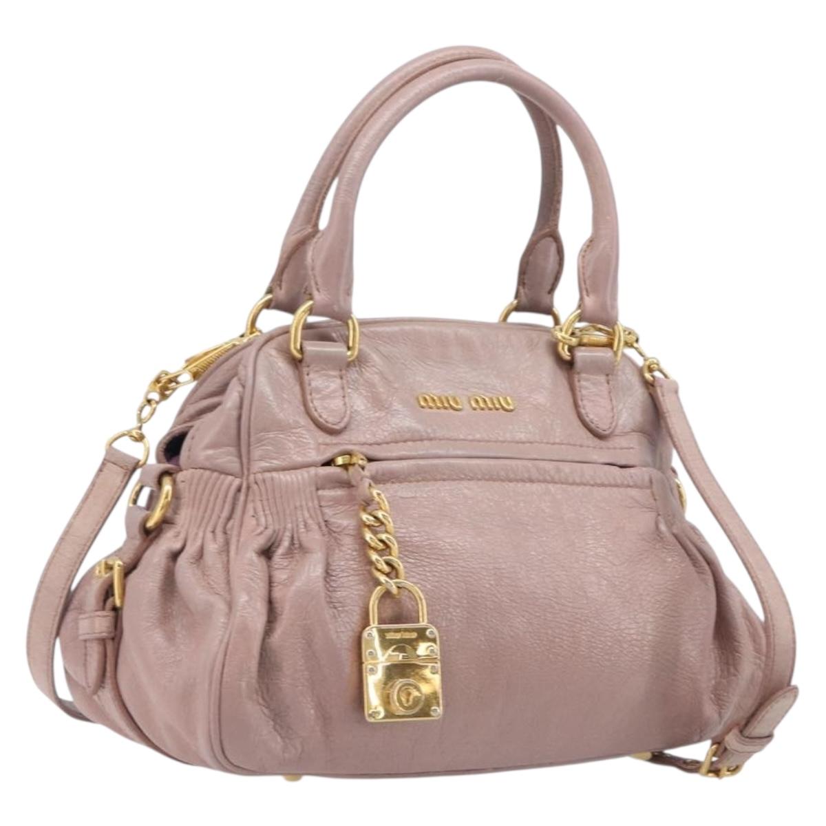 Miu Miu Hand Bag Leather 2way Pink Gold Auth 167851A