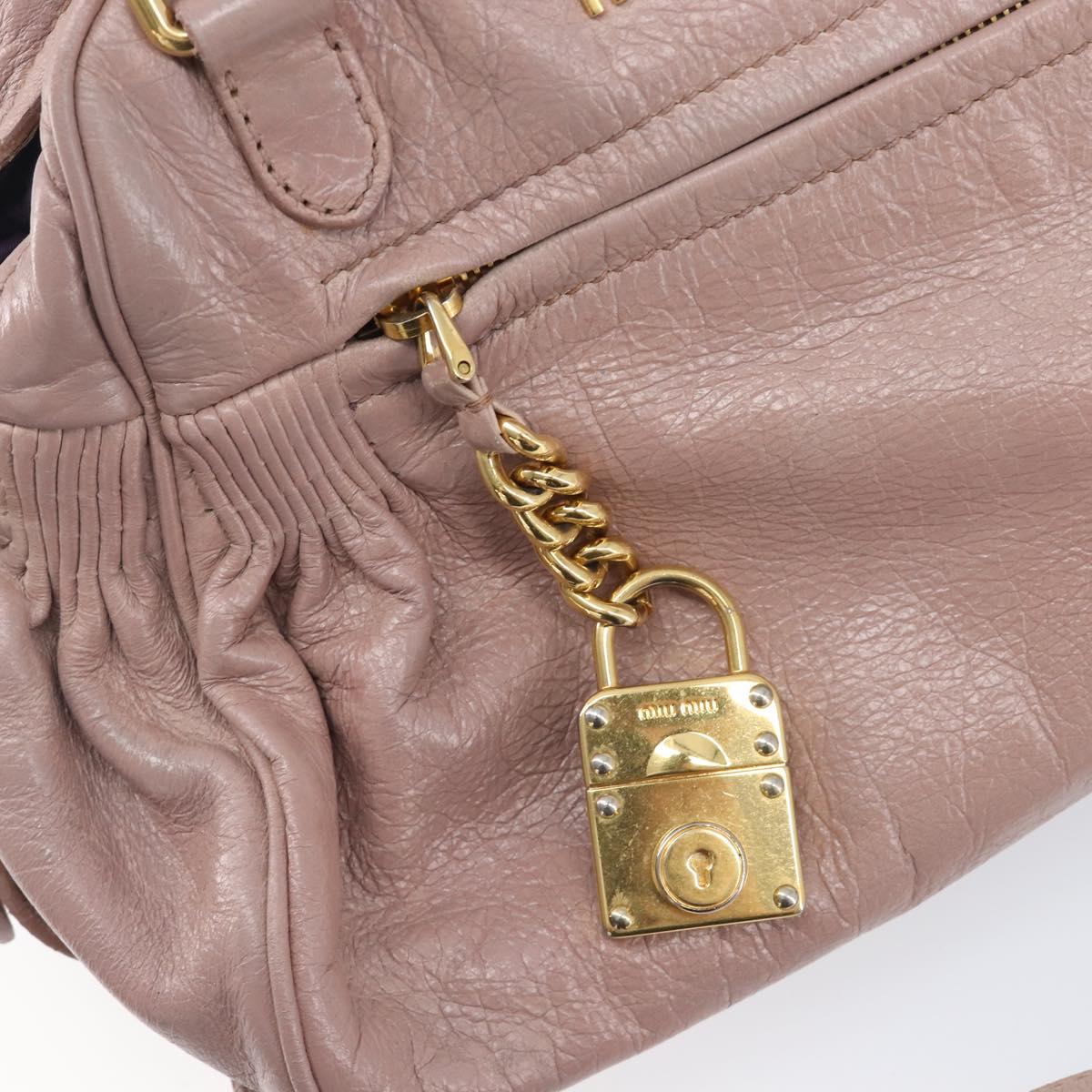 Miu Miu Hand Bag Leather 2way Pink Gold Auth 167851A