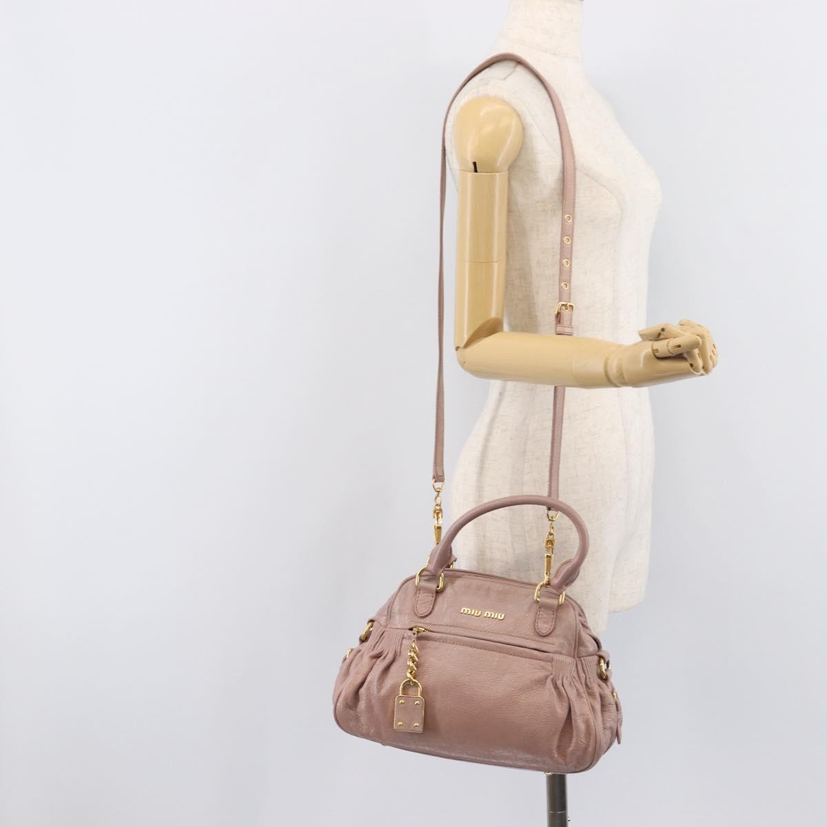 Miu Miu Hand Bag Leather 2way Pink Gold Auth 167851A