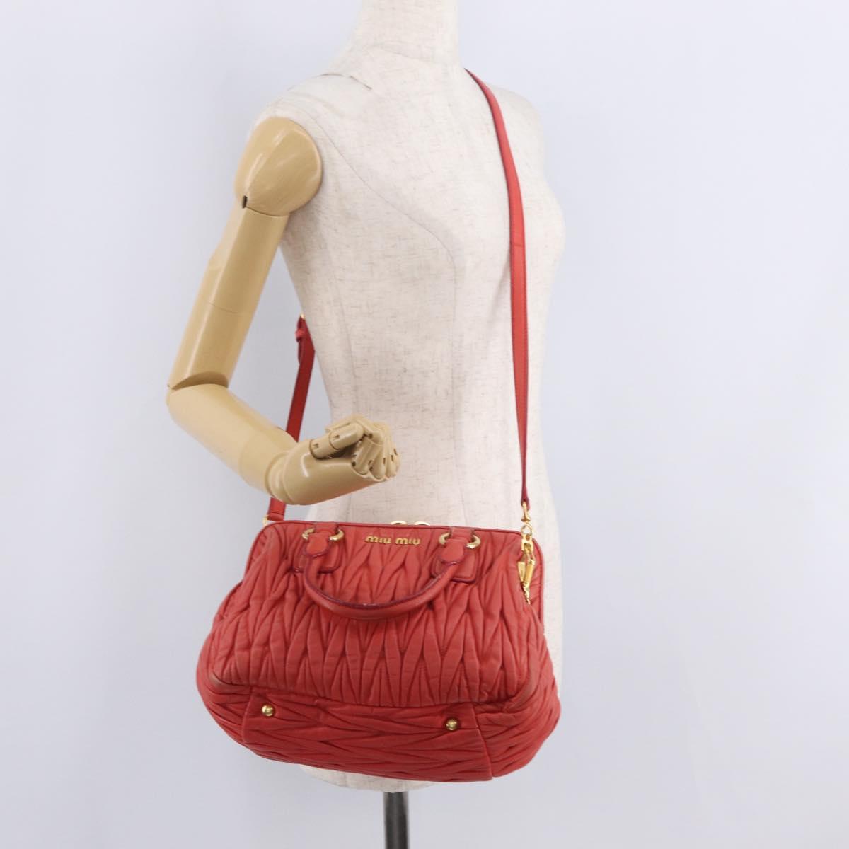 Miu Miu Matelasse Hand Bag Leather 2way Orange Gold Auth 167852V