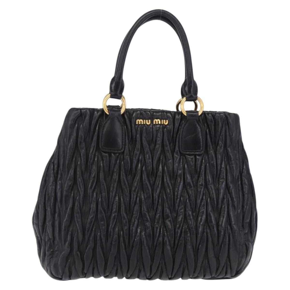Miu Miu Matelasse Hand Bag Leather Black Gold Auth 167855A