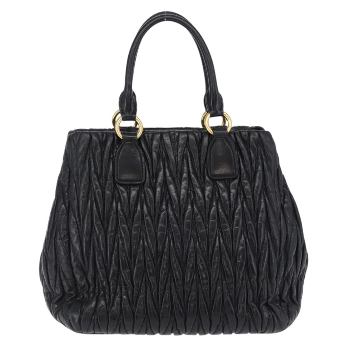 Miu Miu Matelasse Hand Bag Leather Black Gold Auth 167855A