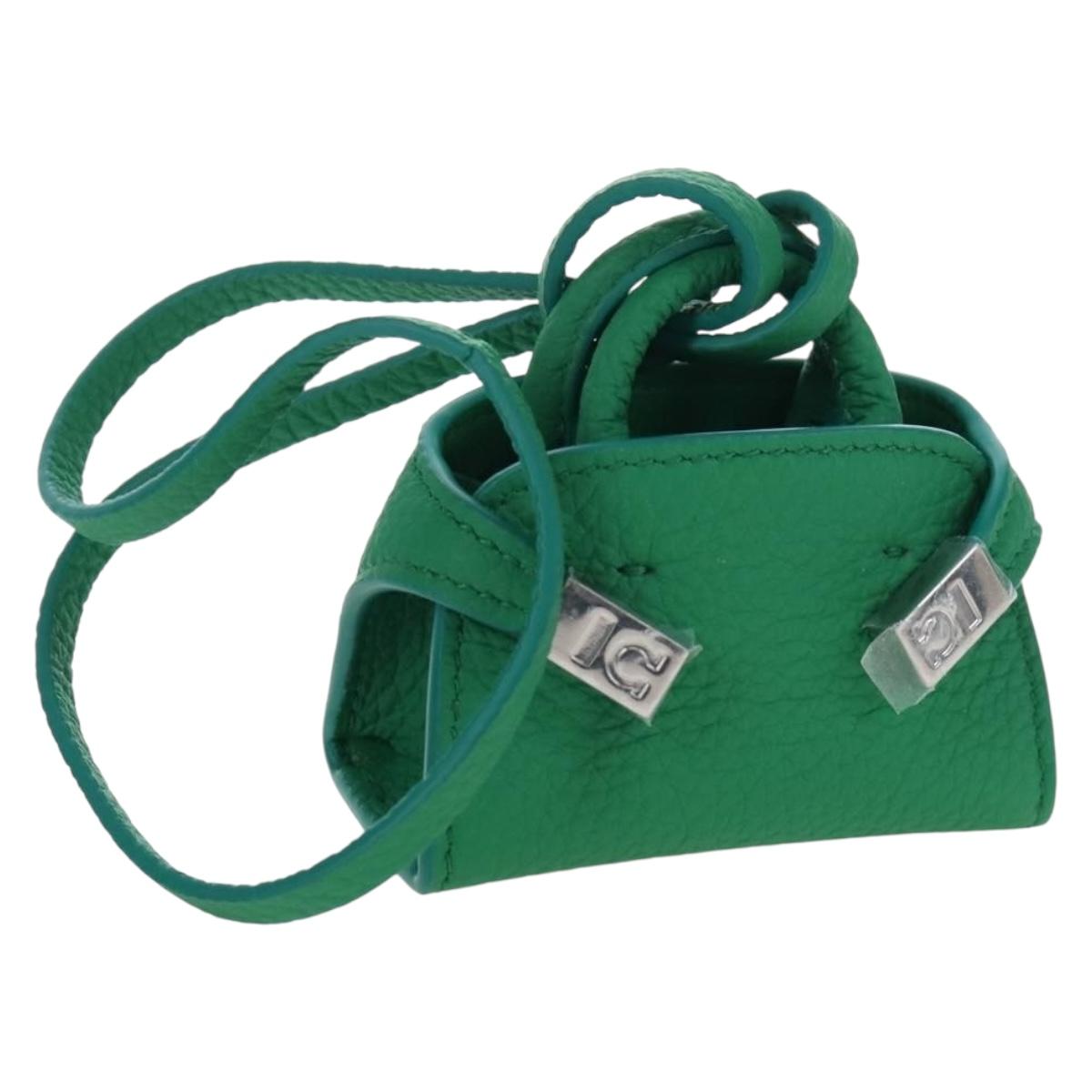 Salvatore Ferragamo Gancini Bag Charm Leather Green Silver Auth 167856M